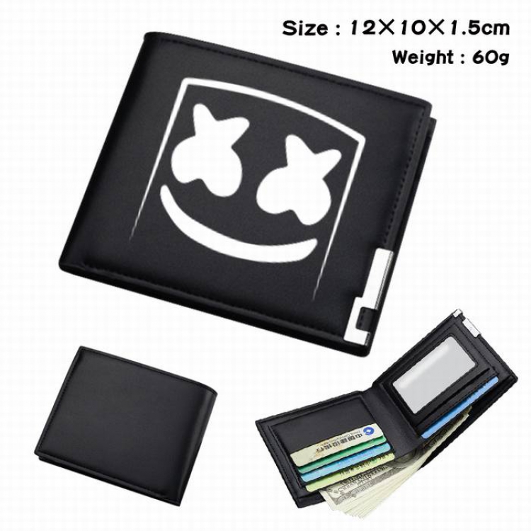 Marshmello-243 Black Anime Short Folding Leather Wallet 12X10X1.5CM 60G