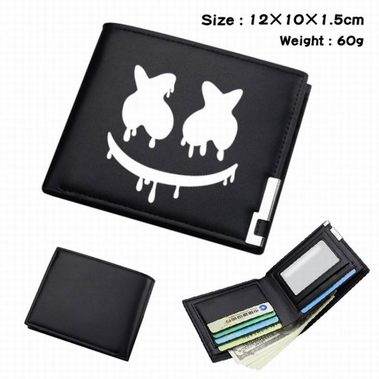 Marshmello-242 Black Anime Short Folding Leather Wallet 12X10X1.5CM 60G