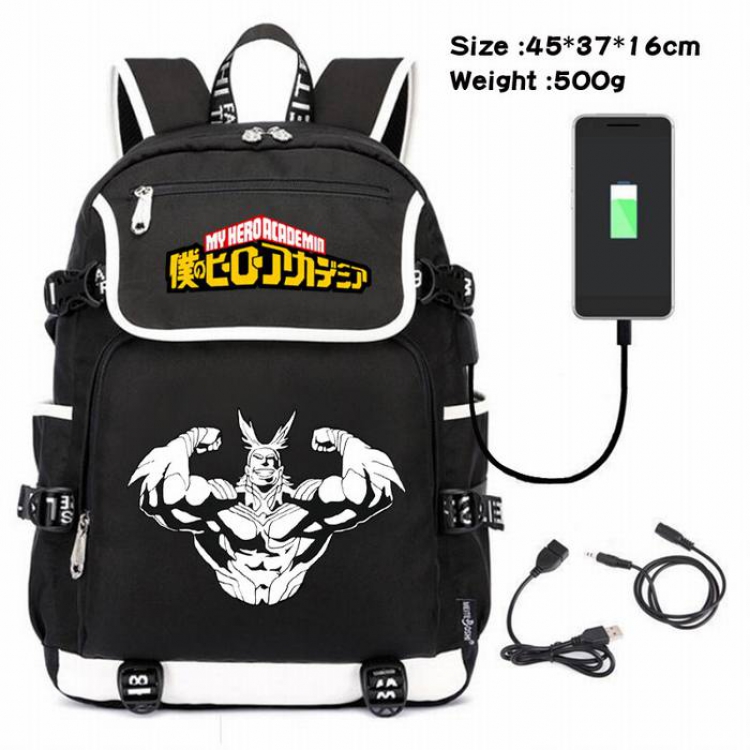 My Hero Academia-193 Anime 600D waterproof canvas backpack USB charging data line backpack