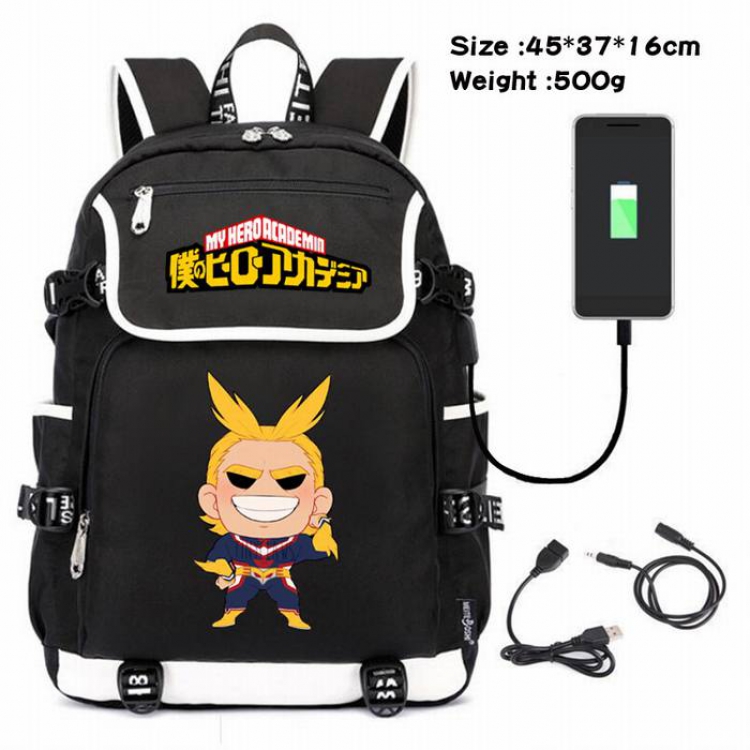 My Hero Academia-198 Anime 600D waterproof canvas backpack USB charging data line backpack