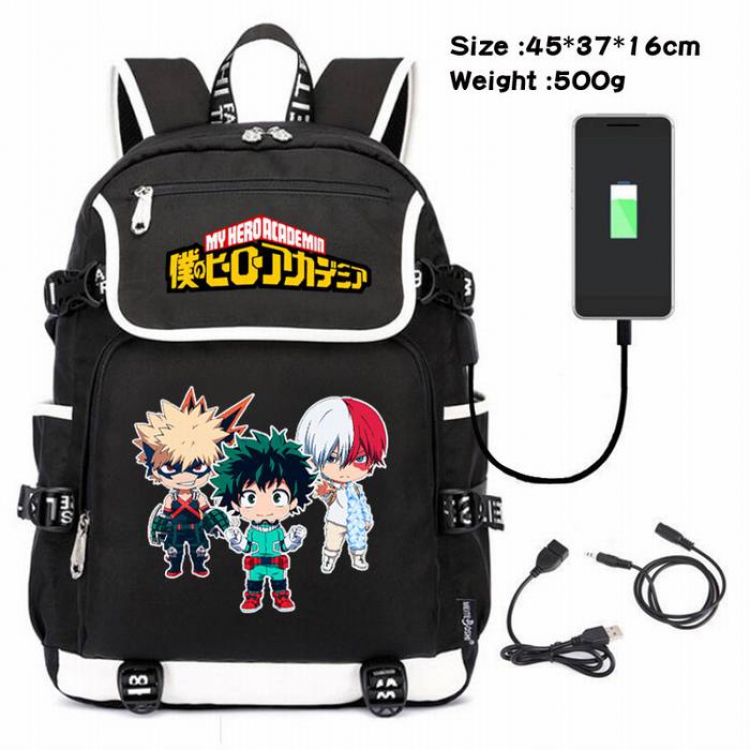 My Hero Academia-195 Anime 600D waterproof canvas backpack USB charging data line backpack