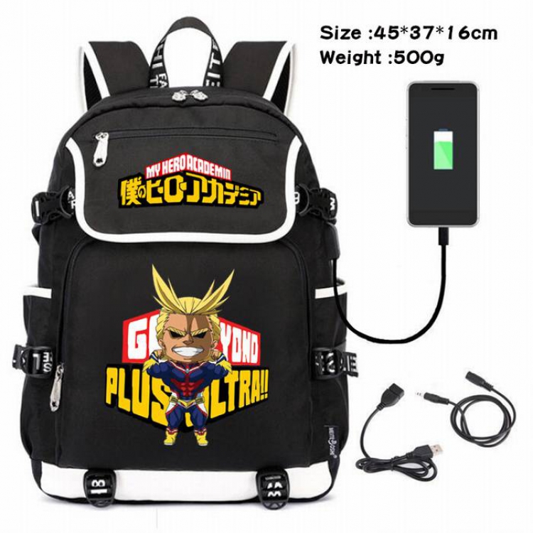 My Hero Academia-201 Anime 600D waterproof canvas backpack USB charging data line backpack