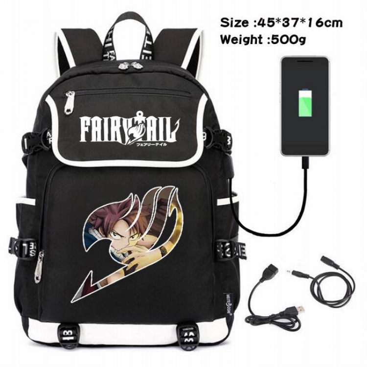 Fairy Tail-210 Anime 600D waterproof canvas backpack USB charging data line backpack