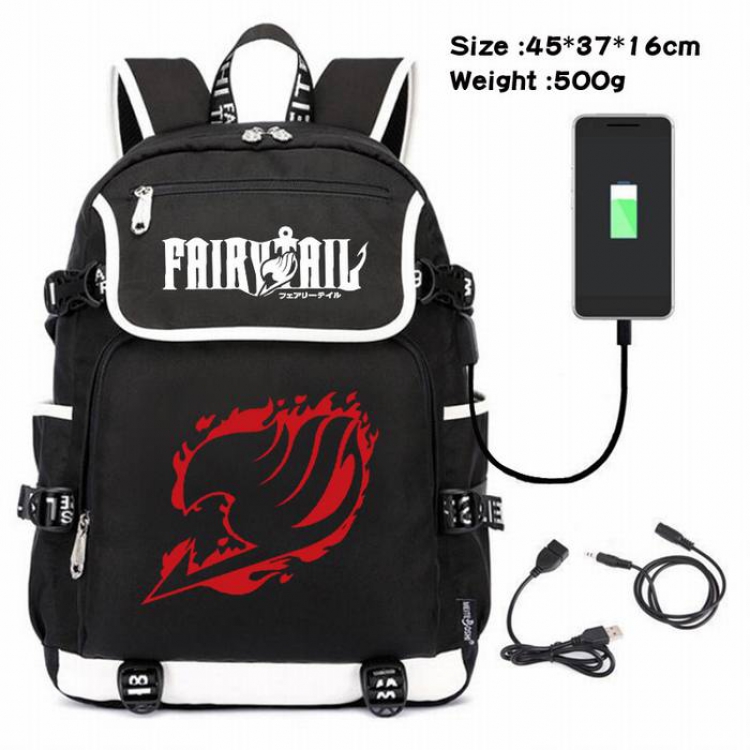 Fairy Tail-209 Anime 600D waterproof canvas backpack USB charging data line backpack