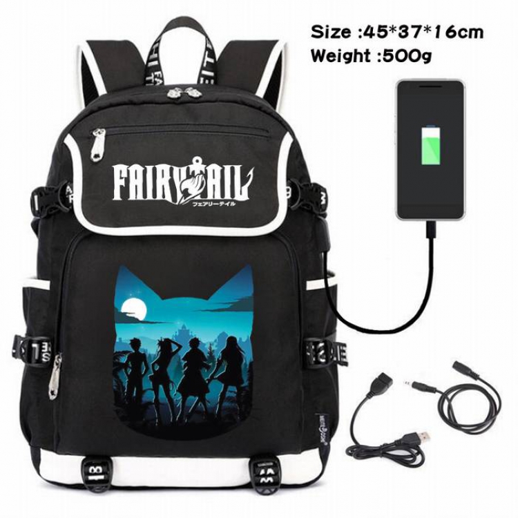 Fairy Tail-213 Anime 600D waterproof canvas backpack USB charging data line backpack