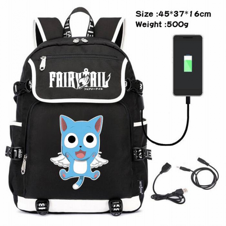 Fairy Tail-218 Anime 600D waterproof canvas backpack USB charging data line backpack
