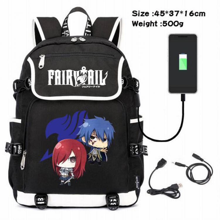 Fairy Tail-217 Anime 600D waterproof canvas backpack USB charging data line backpack