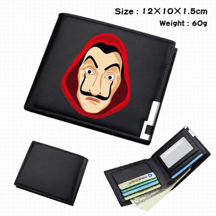 La casa de papel-284 Black Anime Short Folding Leather Wallet 12X10X1.5CM 60G