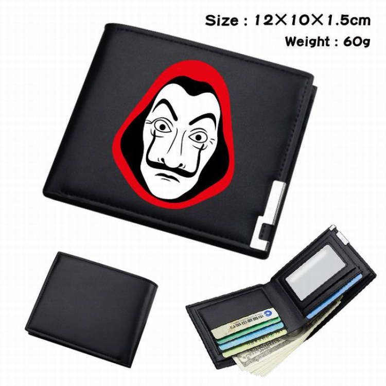 La casa de papel-286 Black Anime Short Folding Leather Wallet 12X10X1.5CM 60G