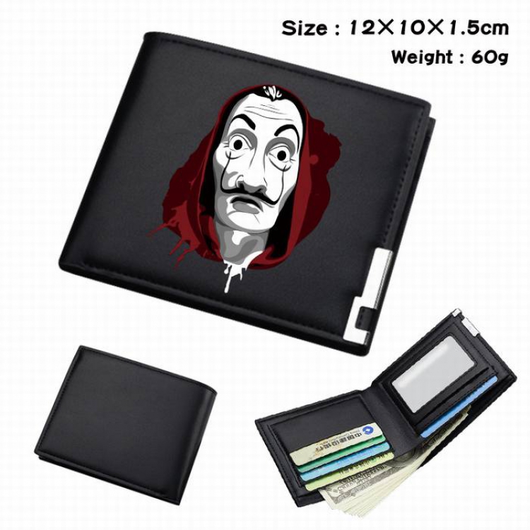 La casa de papel-285 Black Anime Short Folding Leather Wallet 12X10X1.5CM 60G