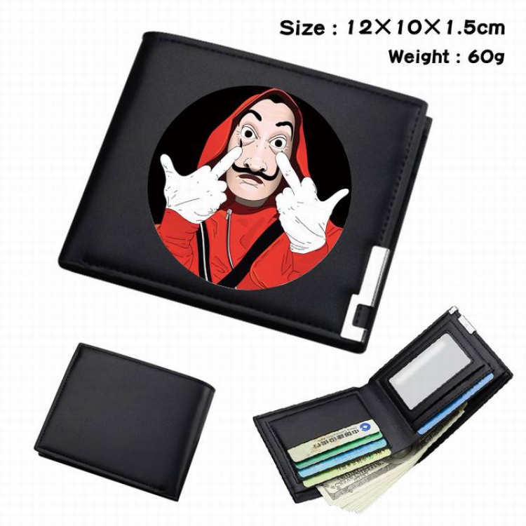 La casa de papel-288 Black Anime Short Folding Leather Wallet 12X10X1.5CM 60G