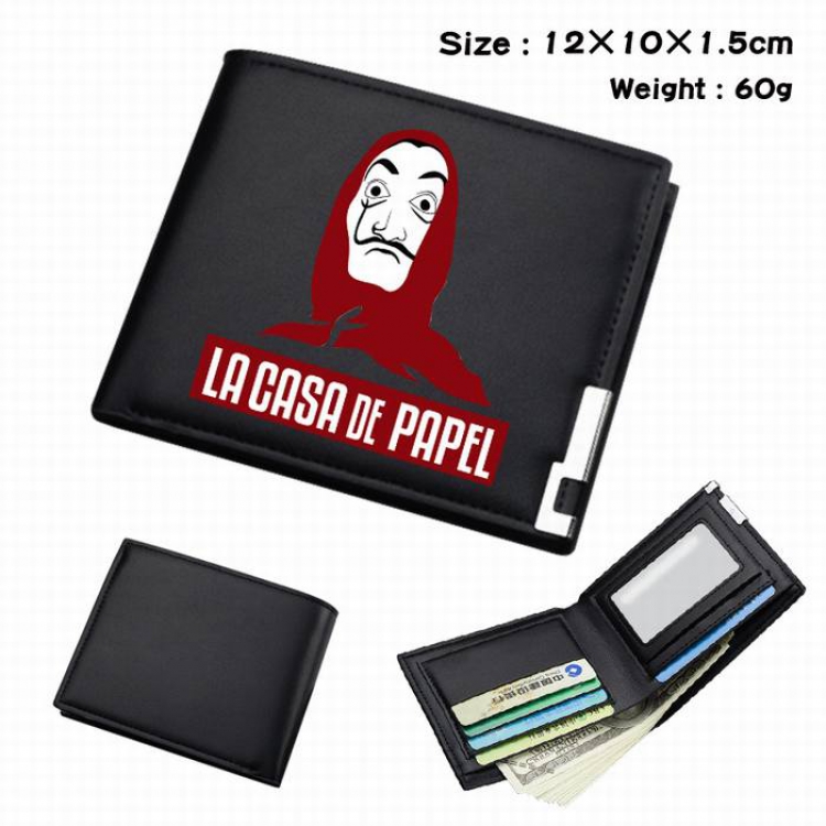 La casa de papel-287 Black Anime Short Folding Leather Wallet 12X10X1.5CM 60G