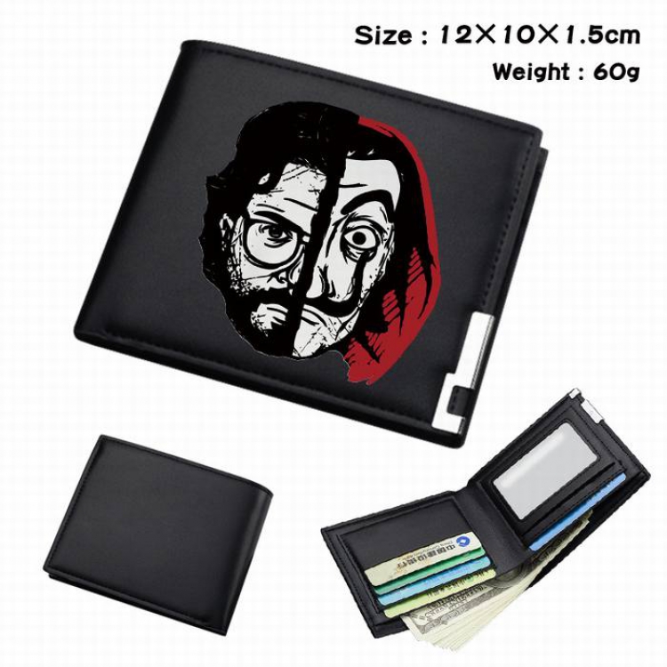 La casa de papel-290 Black Anime Short Folding Leather Wallet 12X10X1.5CM 60G