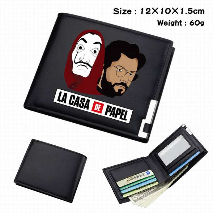 La casa de papel-292 Black Anime Short Folding Leather Wallet 12X10X1.5CM 60G