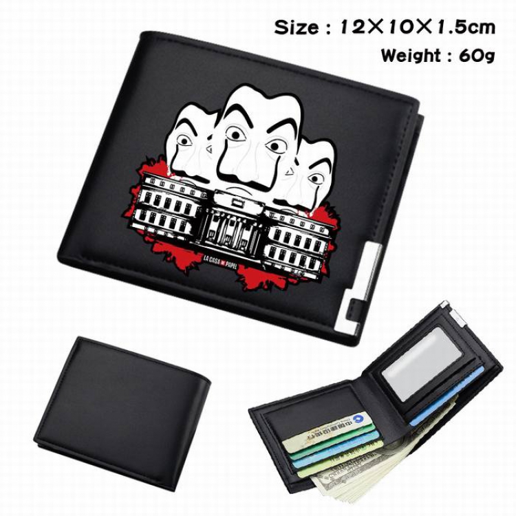 La casa de papel-291 Black Anime Short Folding Leather Wallet 12X10X1.5CM 60G