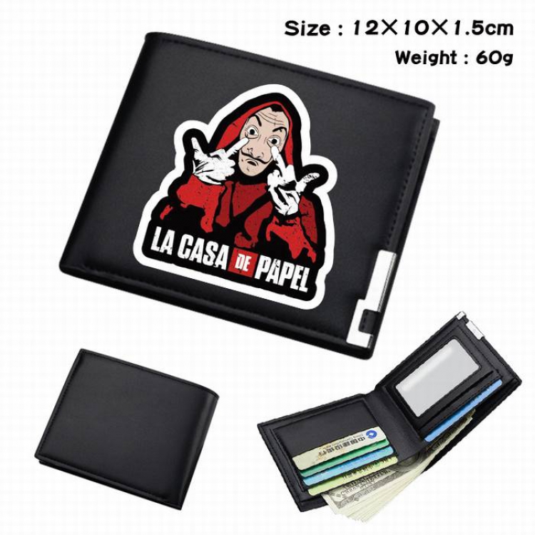 La casa de papel-294 Black Anime Short Folding Leather Wallet 12X10X1.5CM 60G
