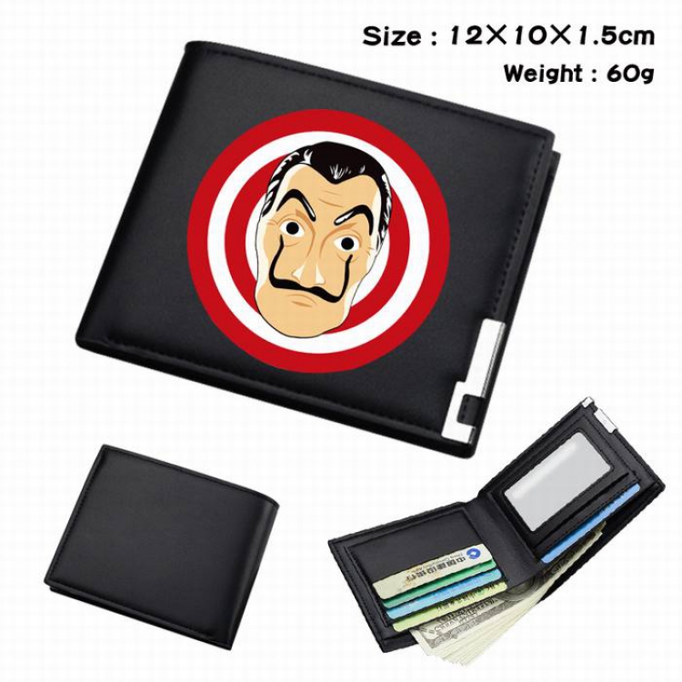 La casa de papel-295 Black Anime Short Folding Leather Wallet 12X10X1.5CM 60G