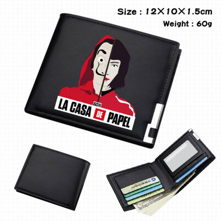 La casa de papel-296 Black Anime Short Folding Leather Wallet 12X10X1.5CM 60G