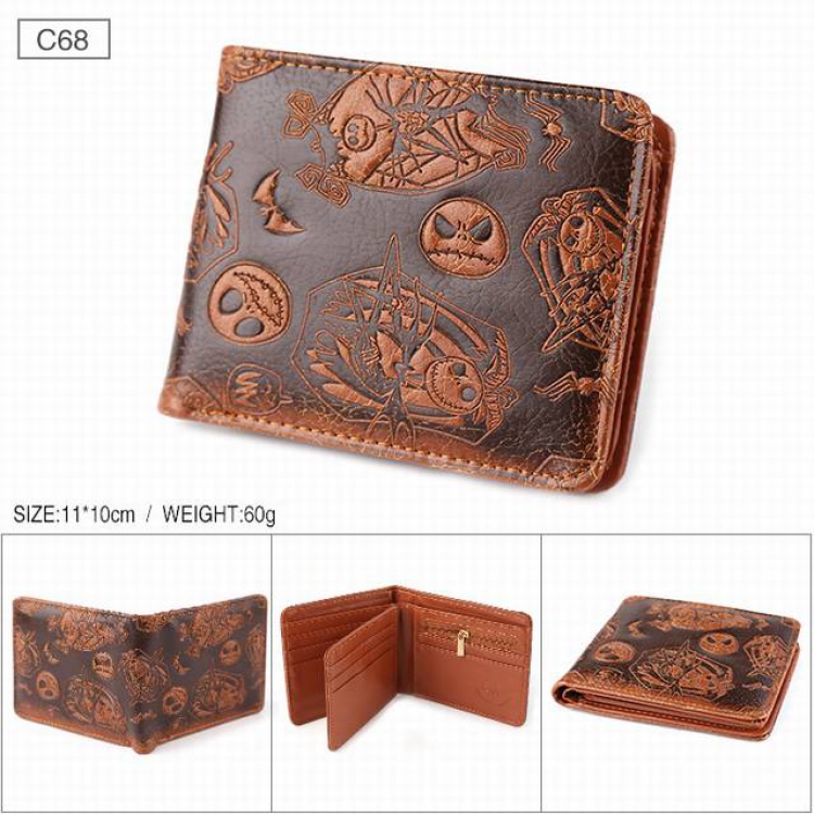 The Nightmare Before Christmas Brown Folded Embossed Short Leather Wallet Purse 11X10CM Style-C68