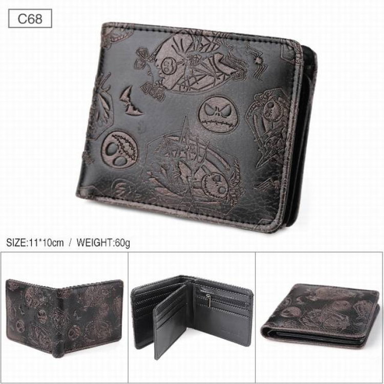 The Nightmare Before Christmas Black Folded Embossed Short Leather Wallet Purse 11X10CM Style-C68