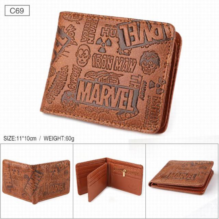 The Avengers Brown Folded Embossed Short Leather Wallet Purse 11X10CM Style-C69