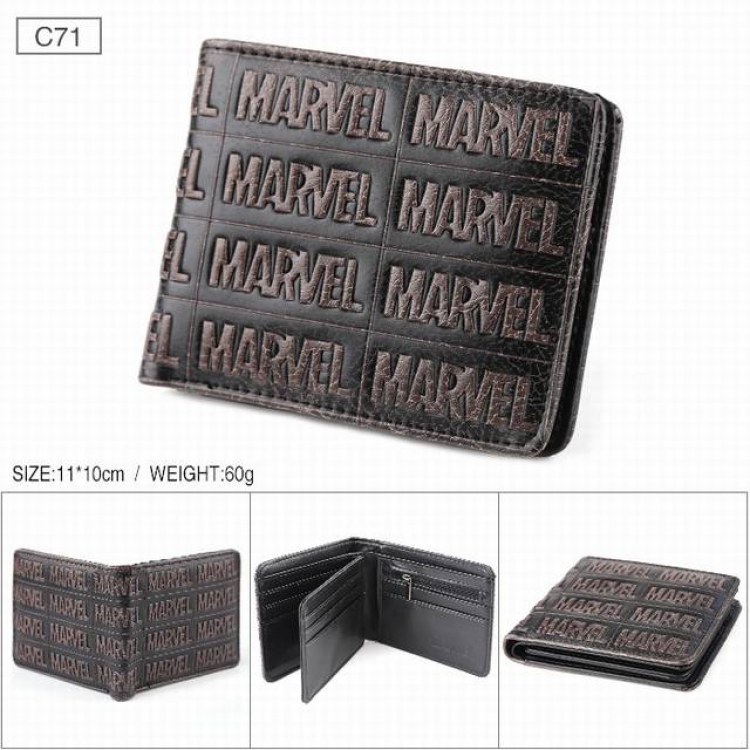 Marvel Black Folded Embossed Short Leather Wallet Purse 11X10CM Style-C71