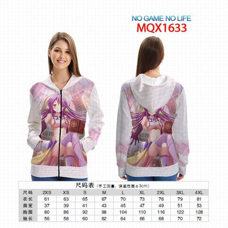 No Game No life Full color zipper hooded Patch pocket Coat Hoodie 9 sizes from XXS to 4XL MQX 1633