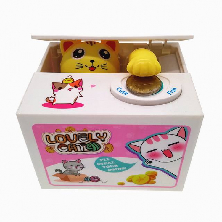 Cartoon cute stealing cat piggy bank (No battery) Style B Product Size:12X10X9CM Color box size:15X12.5X12.5CM 24KG