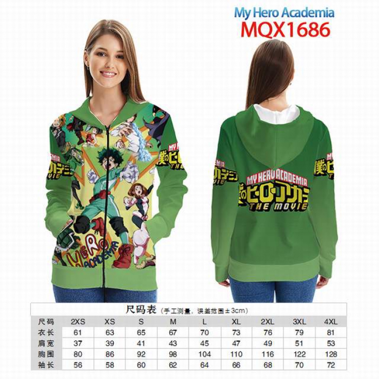 My Hero Academia Full color zipper hooded Patch pocket Coat Hoodie 9 sizes from XXS to 4XL MQX 1686