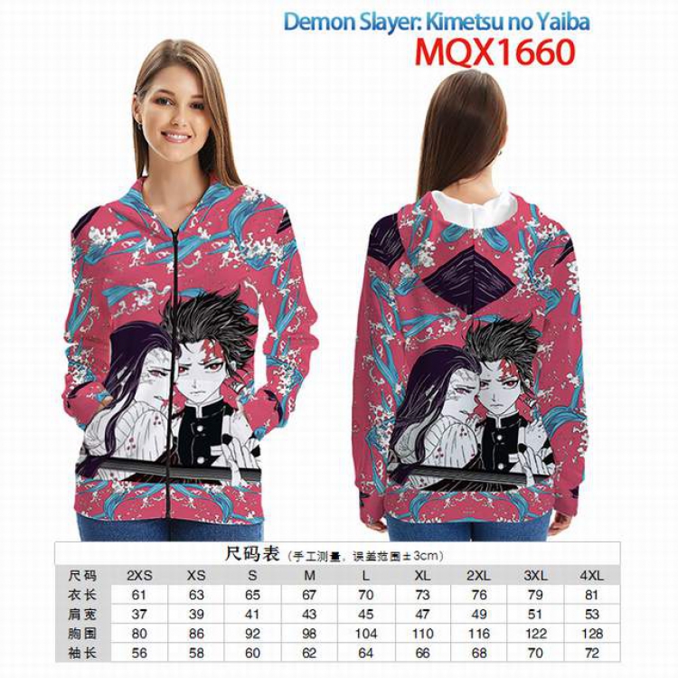 Demon Slayer Kimets Full color zipper hooded Patch pocket Coat Hoodie 9 sizes from XXS to 4XL MQX 1660