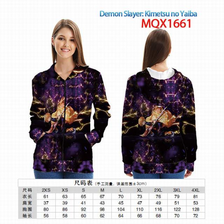 Demon Slayer Kimets Full color zipper hooded Patch pocket Coat Hoodie 9 sizes from XXS to 4XL MQX 1661