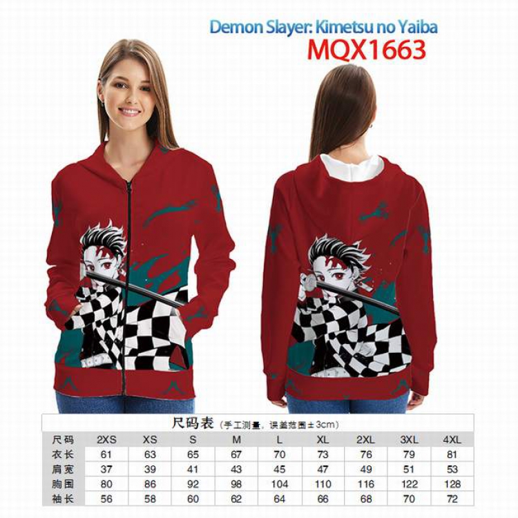 Demon Slayer Kimets Full color zipper hooded Patch pocket Coat Hoodie 9 sizes from XXS to 4XL MQX 1663