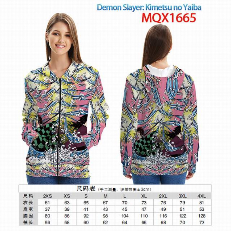 Demon Slayer Kimets Full color zipper hooded Patch pocket Coat Hoodie 9 sizes from XXS to 4XL MQX 1665