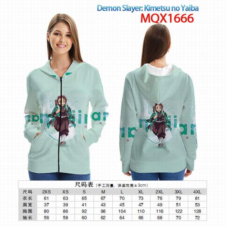 Demon Slayer Kimets Full color zipper hooded Patch pocket Coat Hoodie 9 sizes from XXS to 4XL MQX 1666