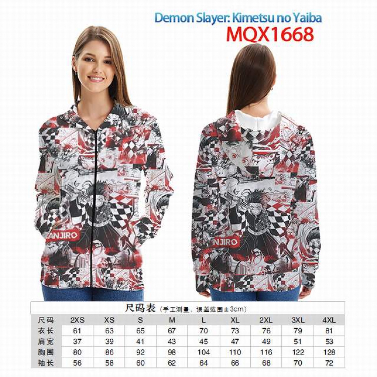 Demon Slayer Kimets Full color zipper hooded Patch pocket Coat Hoodie 9 sizes from XXS to 4XL MQX 1668