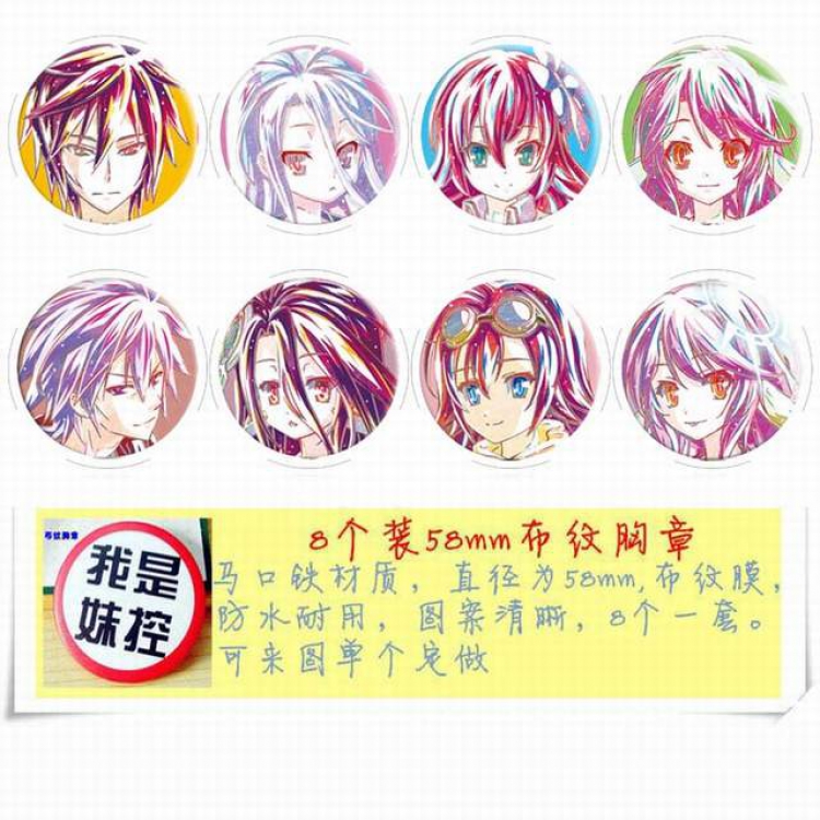 No Game No life Brooch Price For 8 Pcs A Set 58MM
