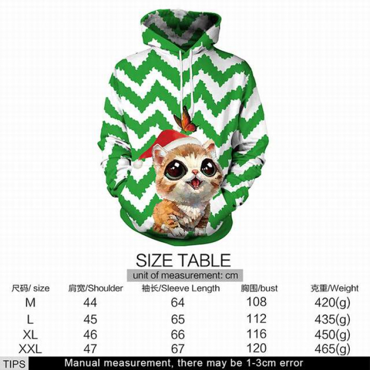 Christmas series Christmas cat full color printed adult loose wild hooded sweater M L XL XXL price for 2 pcs