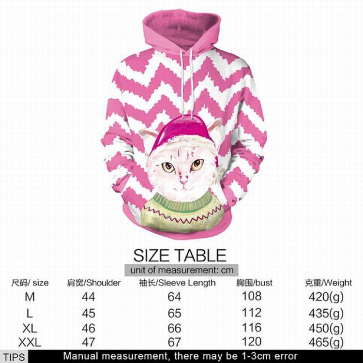 Christmas series Pink christmas cat full color printed adult loose wild hooded sweater M L XL XXL price for 2 pcs