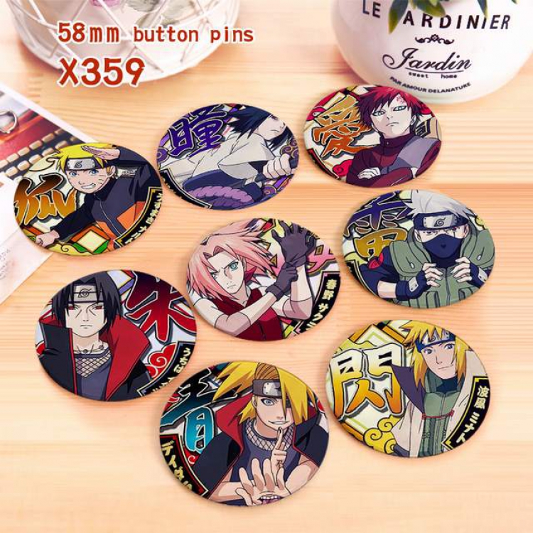 Naruto a set of 8 models Tinplate coated badge 6CM X359