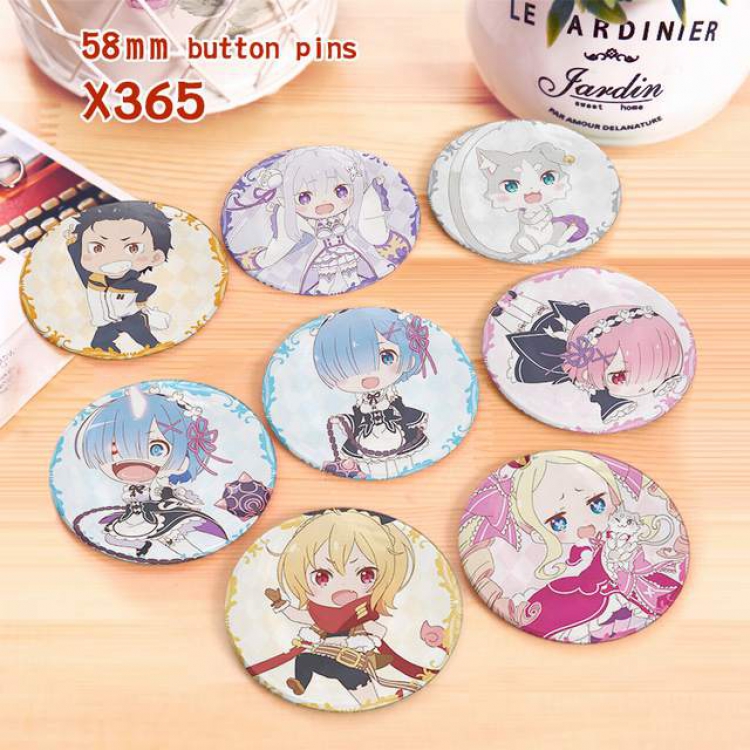 Re:Zero kara Hajimeru Isekai Seikatsu a set of 8 models Tinplate coated badge 6CM X365