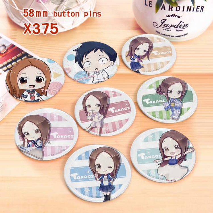 Takagi san who is good at teasing a set of 8 models Tinplate coated badge 6CM X375