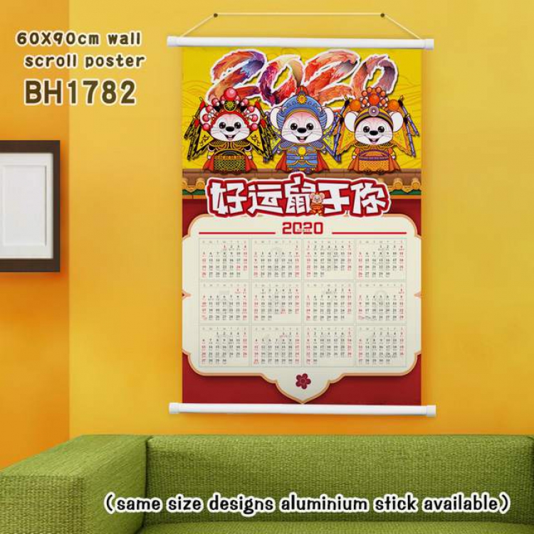  New Year Wall calendar White Plastic rod Cloth painting Wall Scroll 60X90CM BH1782