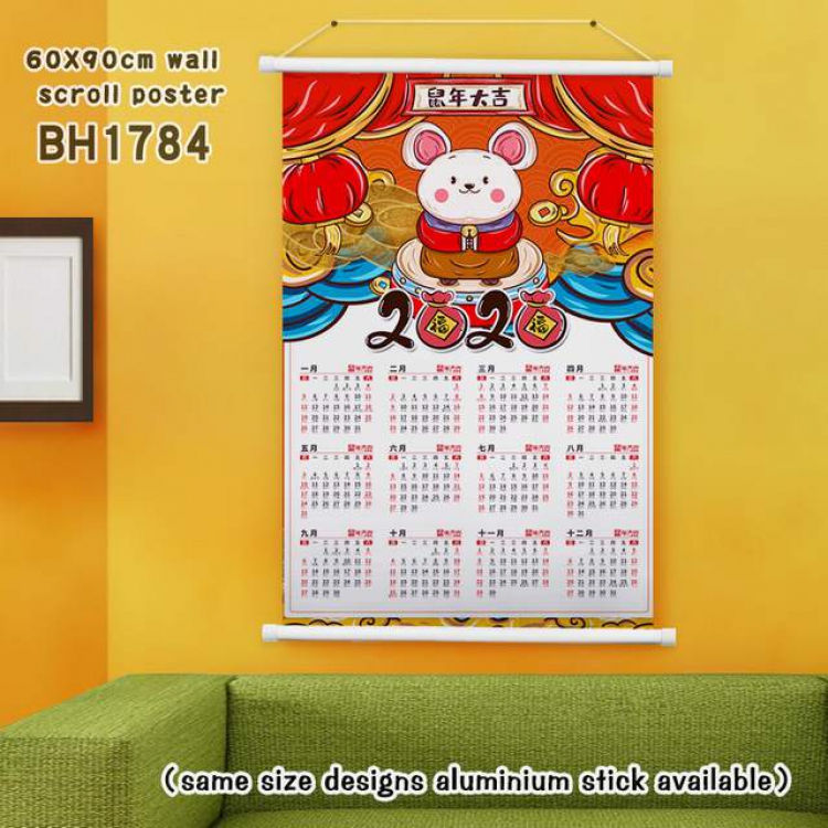  New Year Wall calendar White Plastic rod Cloth painting Wall Scroll 60X90CM BH1784