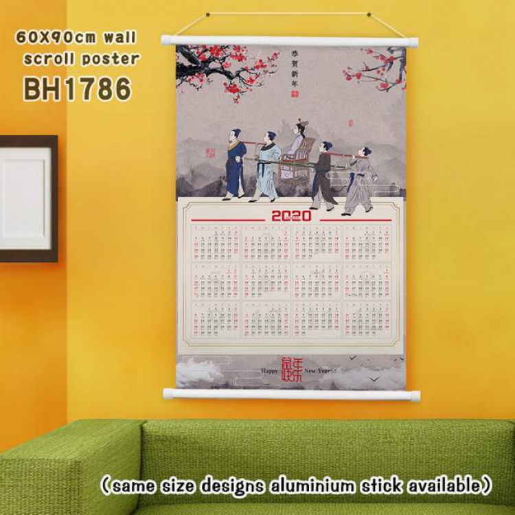  New Year Wall calendar White Plastic rod Cloth painting Wall Scroll 60X90CM BH1786