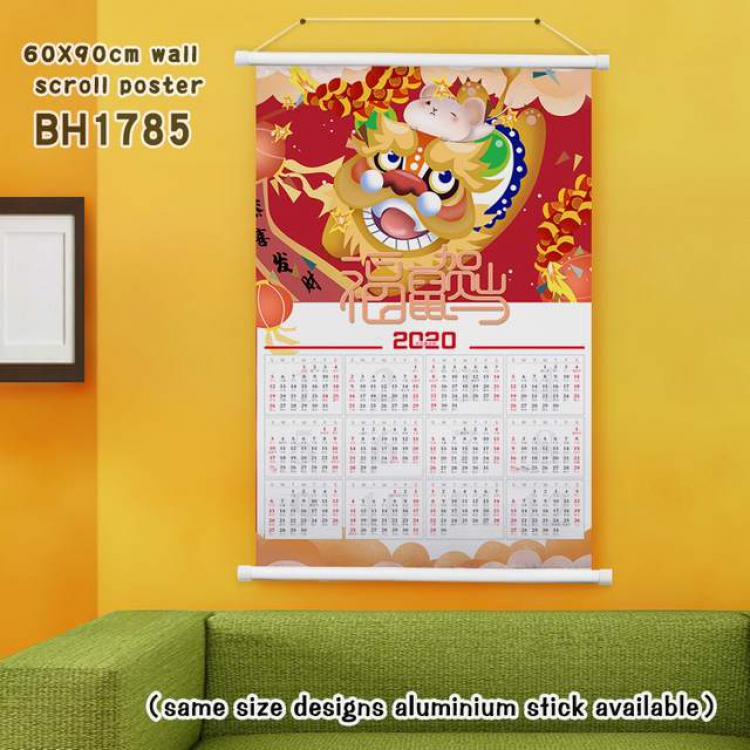  New Year Wall calendar White Plastic rod Cloth painting Wall Scroll 60X90CM BH1785