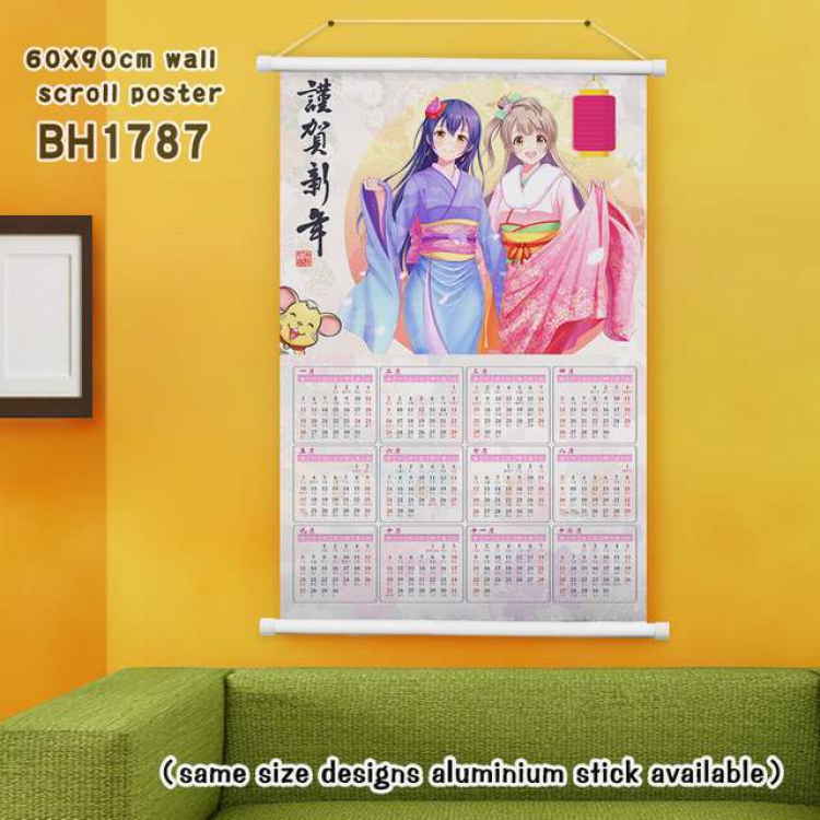  New Year Wall calendar White Plastic rod Cloth painting Wall Scroll 60X90CM BH1787