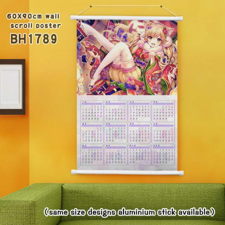  New Year Wall calendar White Plastic rod Cloth painting Wall Scroll 60X90CM BH1789