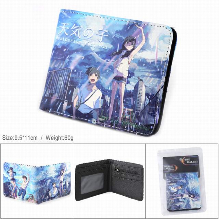 Weathering with you PU full color silk screen two fold short card bag wallet purse 9.5X11CM 60G