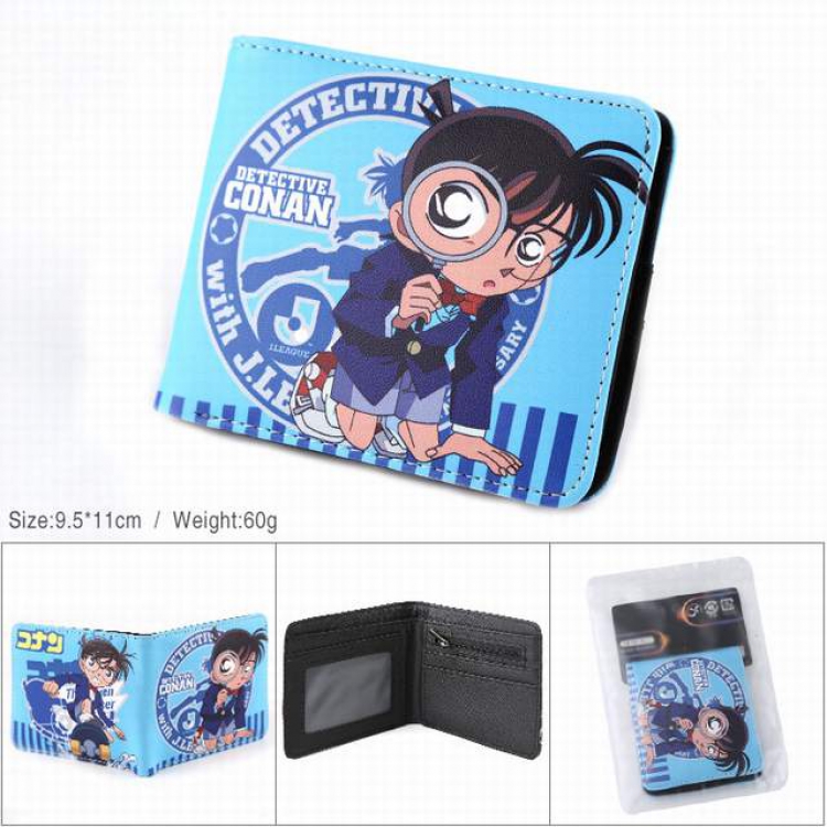 Conan PU full color silk screen two fold short card bag wallet purse 9.5X11CM 60G