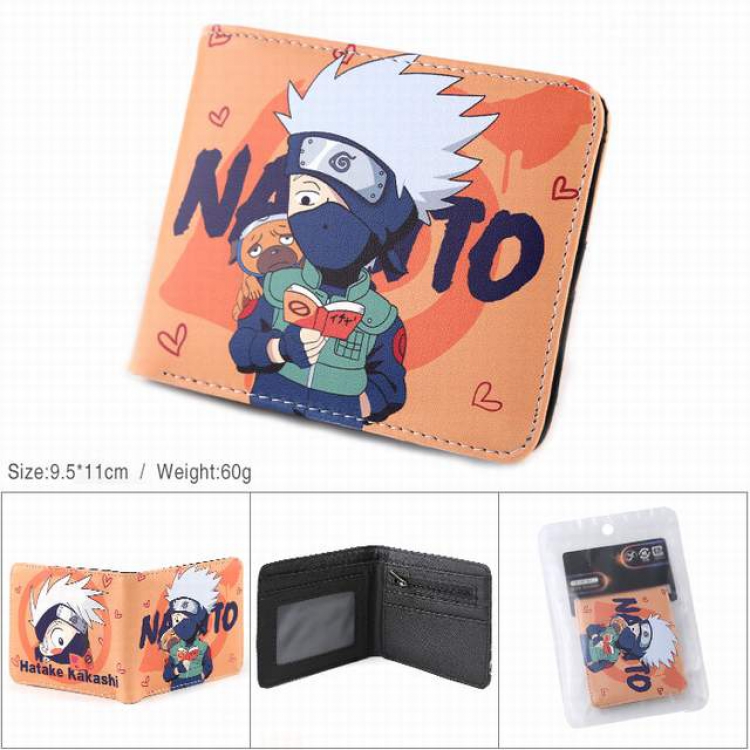 Naruto Hatake Kakashi  PU full color silk screen two fold short card bag wallet purse 9.5X11CM 60G